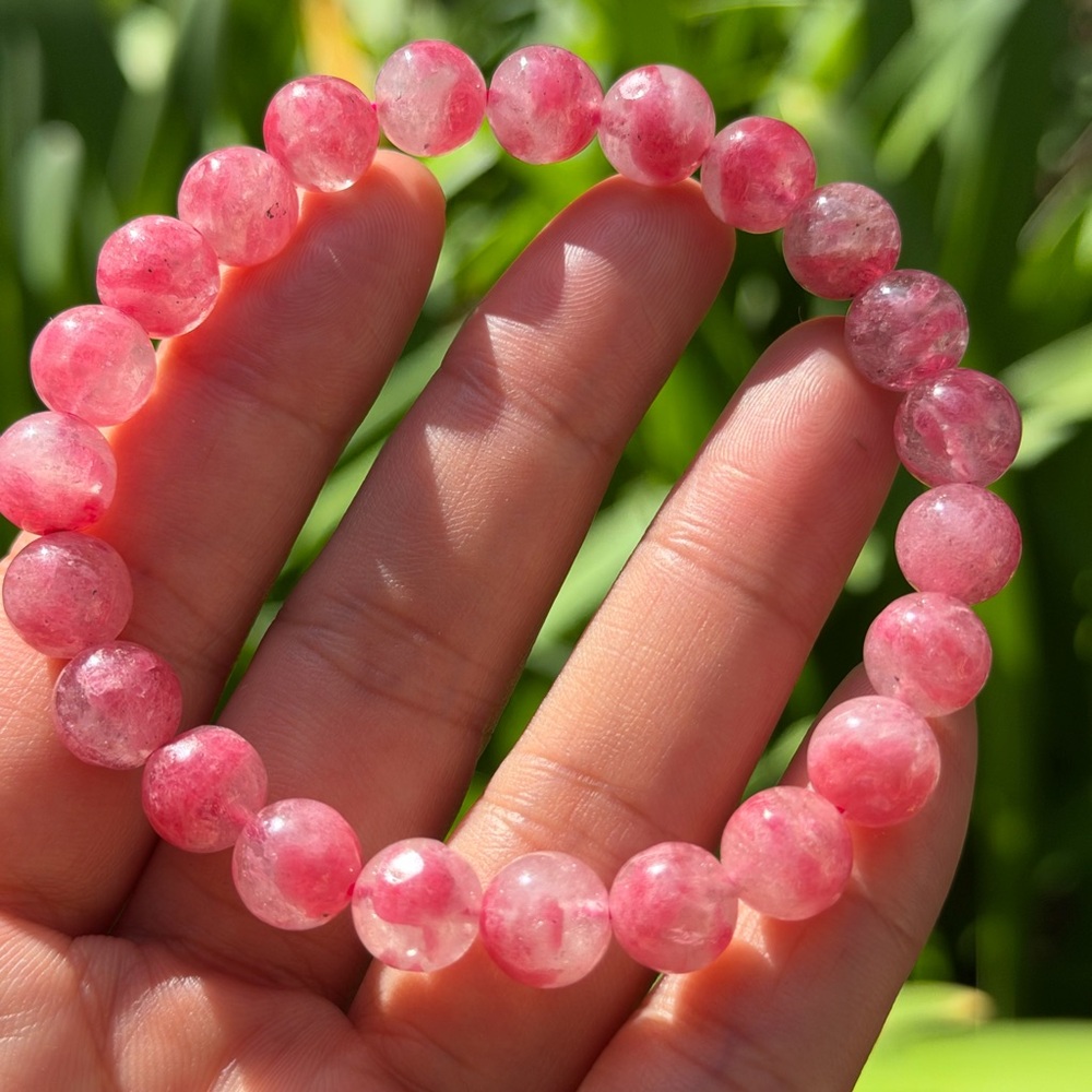 9mm stretchable‎ high quality pink rhodonite bracelet 0505